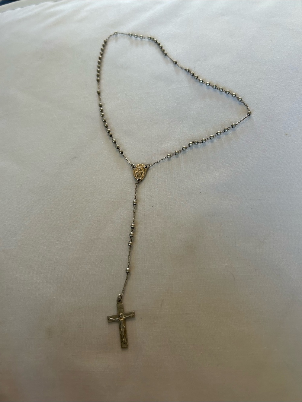 Sterling Silver-Tone Rosary  with Cross Pendant